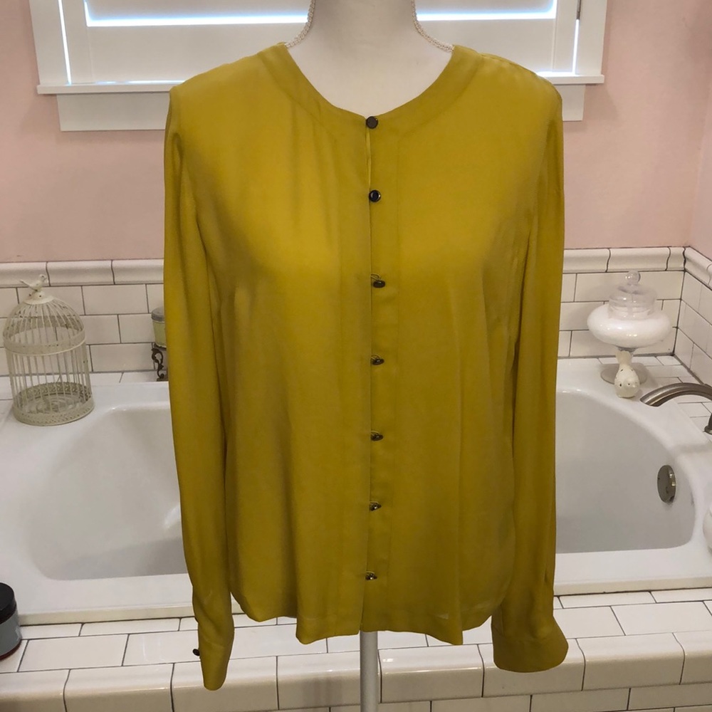 Robert Rodriguez mustard yellow silk long sleeve shirt size Med